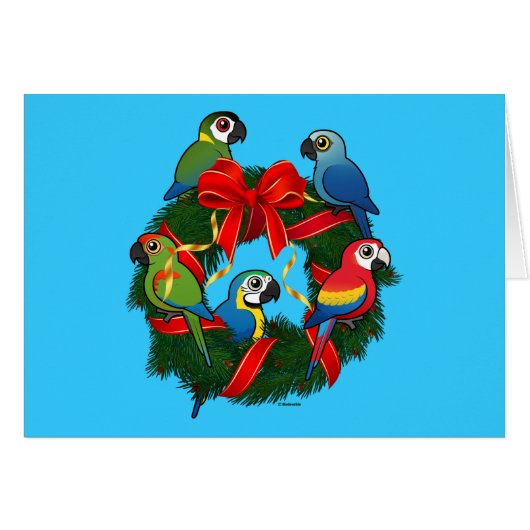 Birdorable Macaws Christmas Wreath Cards (Front Horizontal)