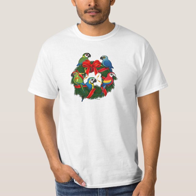 Birdorable Macaws Christmas Wreath T-Shirt (Front)