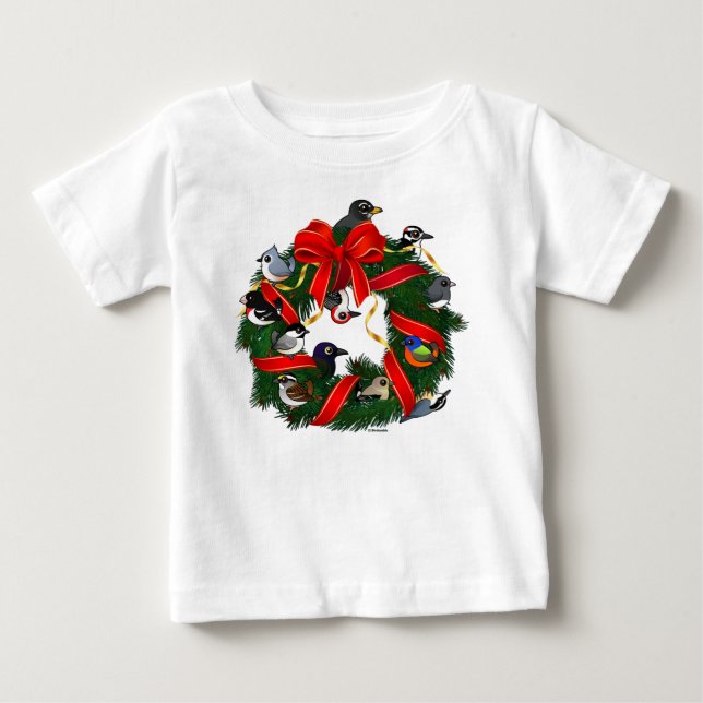 Birdorable NA Backyard Birds Christmas Wreath Baby T-Shirt (Front)