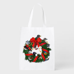 Birdorable NA Backyard Birds Christmas Wreath Reusable Grocery Bag