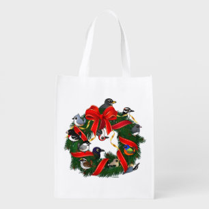 Birdorable NA Backyard Birds Christmas Wreath Grocery Bag