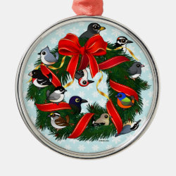 Birdorable NA Backyard Birds Christmas Wreath Premium circle Ornament