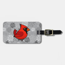 Male Northern Cardinal Small Luggage Tag with leather strap