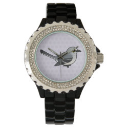 Northern Mockingbird Women's Rhinestone Black Enamel Watch