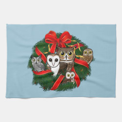 Birdorable Owls Christmas Wreath Kitchen Towel 16