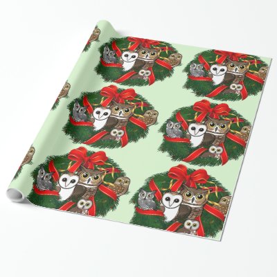 Birdorable Owls Christmas Wreath Wrapping Paper