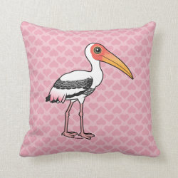 Painted Stork Cotton Throw Pillow