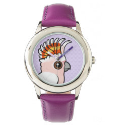 Pink Cockatoo Kid's Stainless Steel Purple Leather Strap Watch