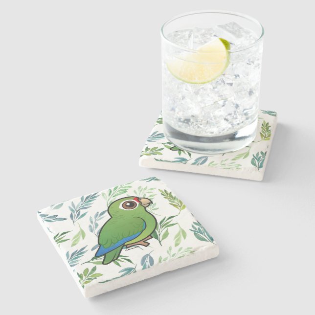 Birdorable Puerto Rican Amazon Cute Cartoon Parrot Stone Coaster (Side)