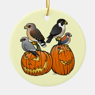 Birdorable Raptors on Pumpkins Ceramic Ornament