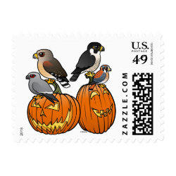 Birdorable Raptors on Pumpkins Small Stamp 1.8