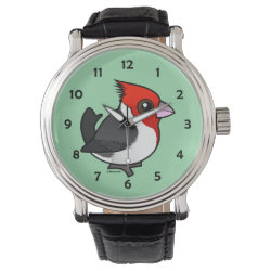 Red-crested Cardinal Men's Vintage Black Leather Strap Watch