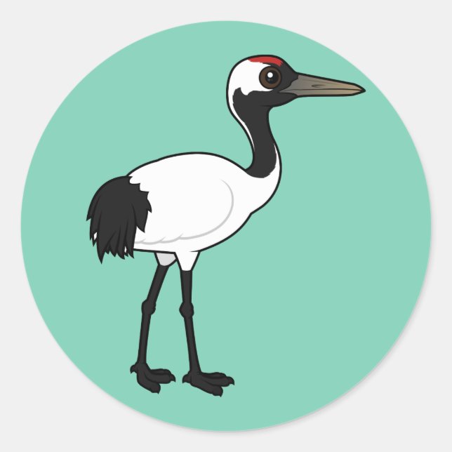 Birdorable Red-crowned Crane Classic Round Sticker (Front)