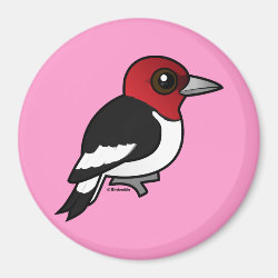 Red-headed Woodpecker Round Magnet