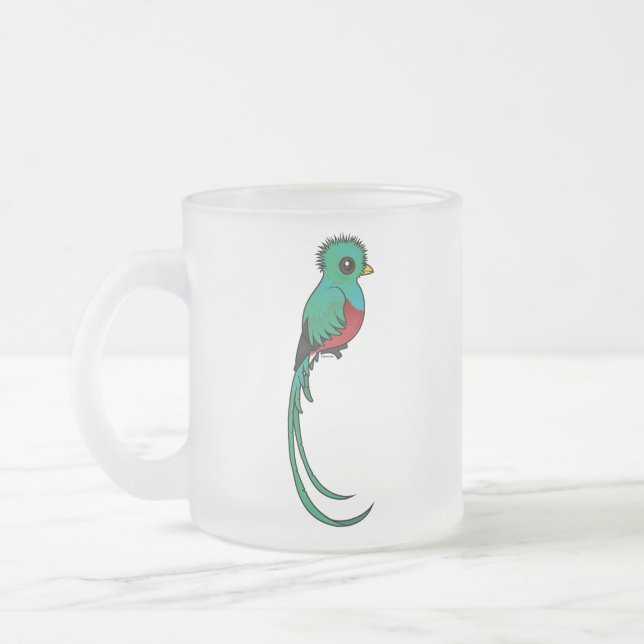 Birdorable Resplendent Quetzal Frosted Glass Coffee Mug (Left)