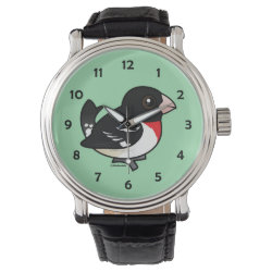 Birdorable Rose-breasted Grosbeak Men's Vintage Black Leather Strap Watch