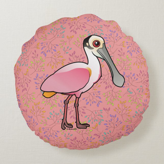 Birdorable Roseate Spoonbill Round Pillow (Back)