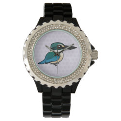 Sacred Kingfisher Women's Rhinestone Black Enamel Watch