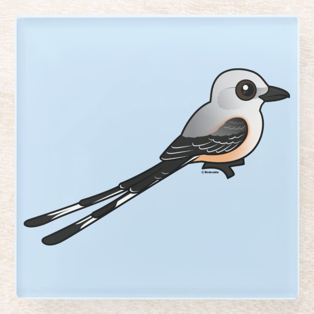 Birdorable Scissor-tailed Flychatcher Glass Coaster (Front)
