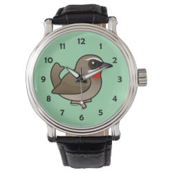 Siberian Rubythroat Men's Vintage Black Leather Strap Watch
