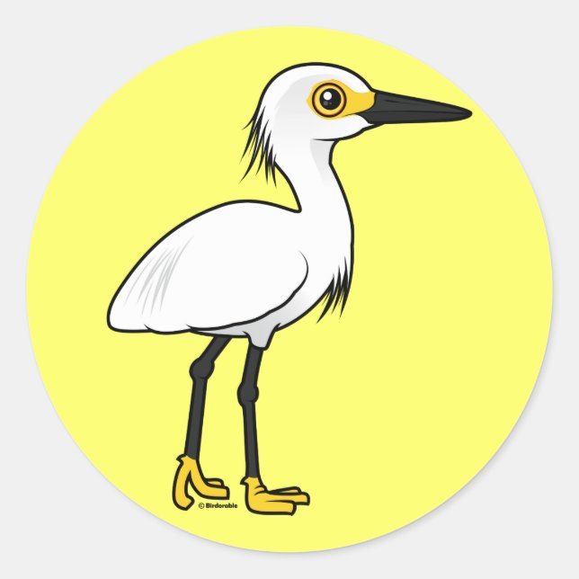 Birdorable Snowy Egret Classic Round Sticker (Front)