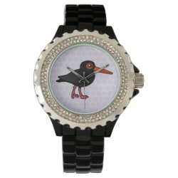 Sooty Oystercatcher Women's Rhinestone Black Enamel Watch