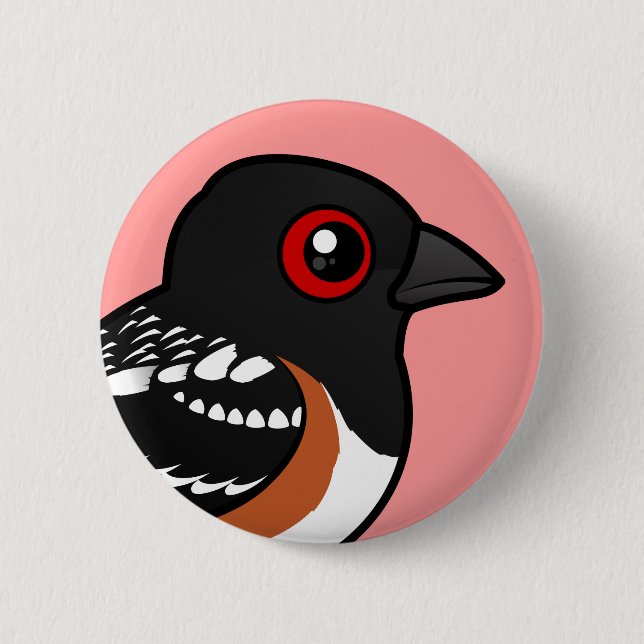Birdorable Spotted Towhee Pinback Button (Front)