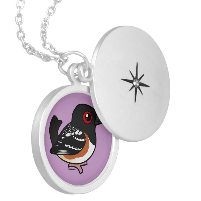 Birdorable Spotted Towhee Silver Plated Necklace (Front Left)