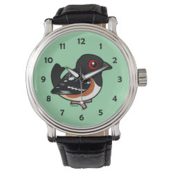 Spotted Towhee Men's Vintage Black Leather Strap Watch