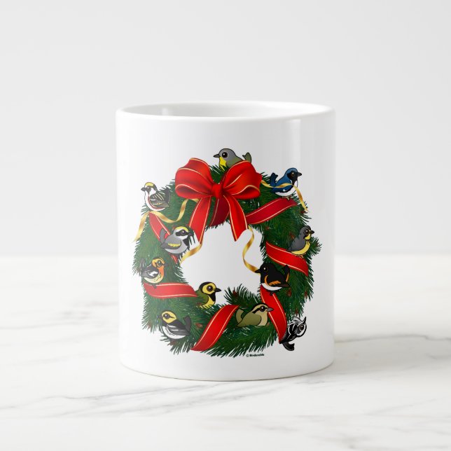 Birdorable Warblers Christmas Wreath Giant Coffee Mug (Front)