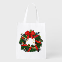 Birdorable Warblers Christmas Wreath Reusable Grocery Bag