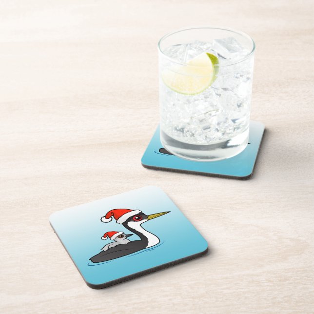 Birdorable Western Grebe Santa Beverage Coaster (Right Side)