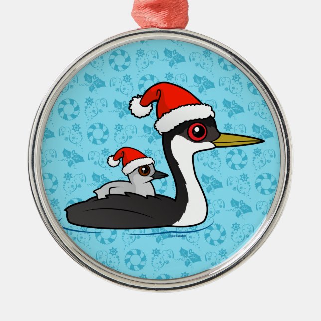 Birdorable Western Grebe Santa Metal Ornament (Front)