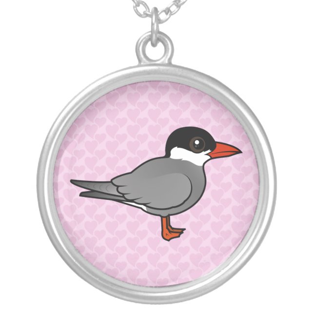 Birdorable Whiskered Tern Silver Plated Necklace (Front)
