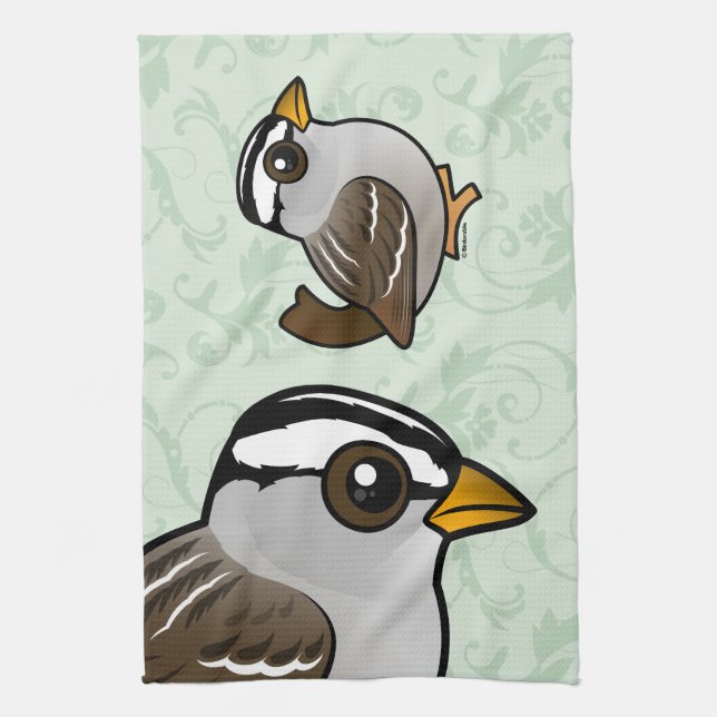 Birdorable White-crowned Sparrow Kitchen Towel (Vertical)