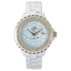 White-tailed Tropicbird in flight Women's Rhinestone White Enamel Watch
