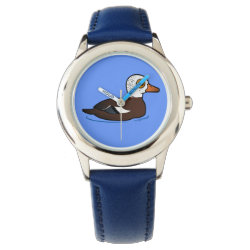 White-winged Duck Kid's Stainless Steel Blue Leather Strap Watch