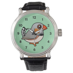 Cute Zebra Finch Men's Vintage Black Leather Strap Watch