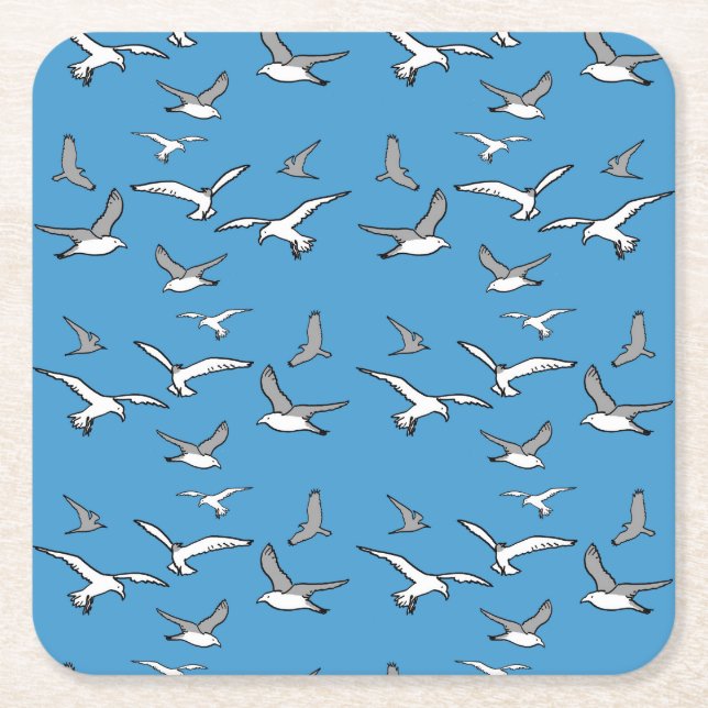 Birds - a Flock of Seagulls Square Paper Coaster (Front)