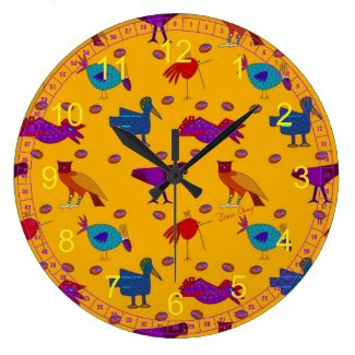 Birds - Abstract Purple Hawks & Blue Chickens Clocks