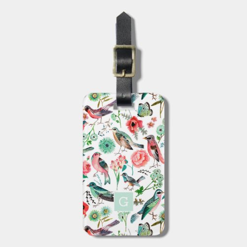 Birds all_over print with Monogram   Luggage Tag