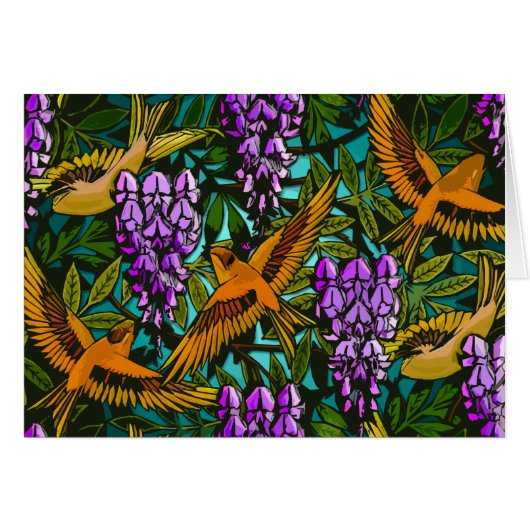 Birds Amidst Wisteria Cards (Front Horizontal)