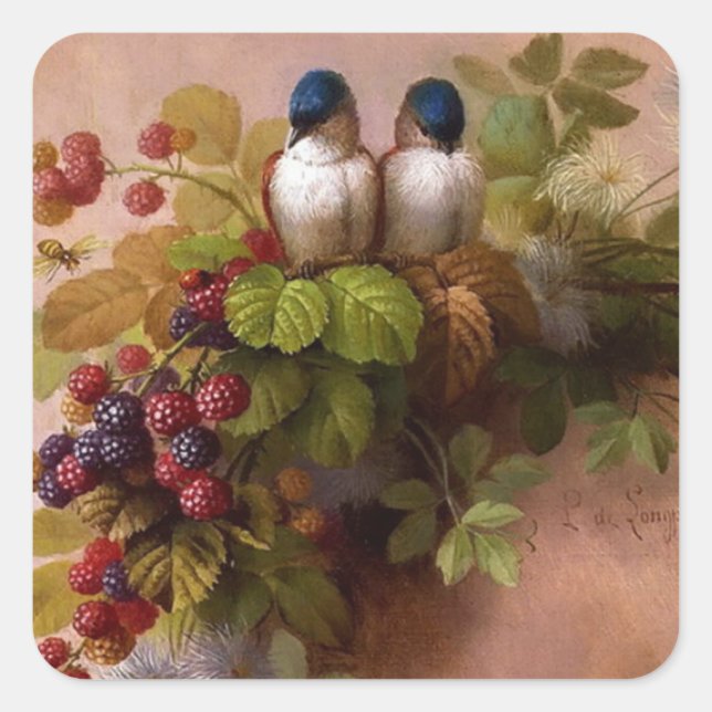 birds and bees and berries square sticker (Front)