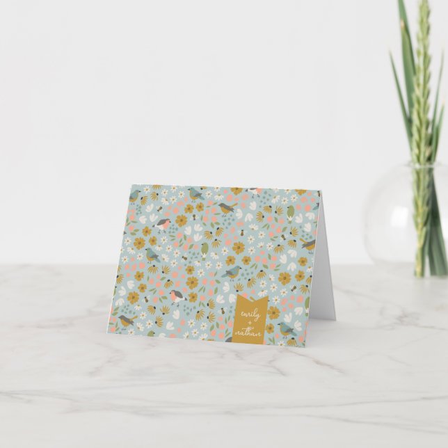 Birds and Bees Floral Bridal Shower Personalized  Thank You Card (Front)