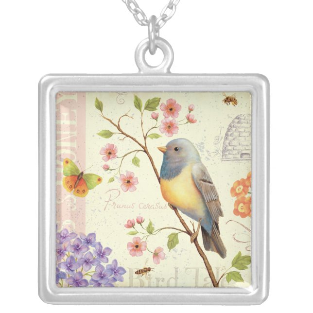 Birds and Bees Silver Plated Necklace (Front)