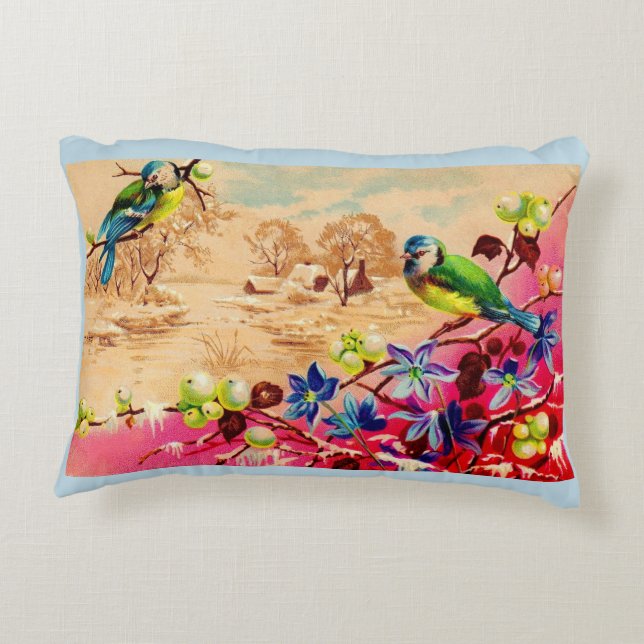 birds and berries print accent pillow (Back)