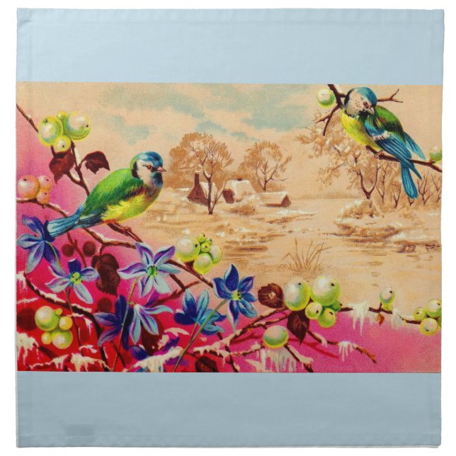 birds and berries print cloth napkin (Front)