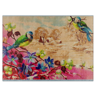 birds and berries print cutting board