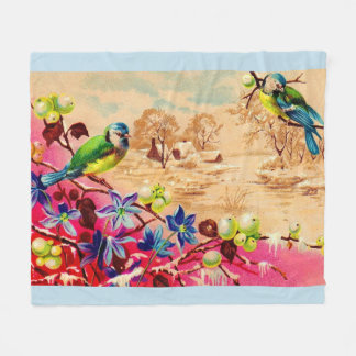 birds and berries print fleece blanket