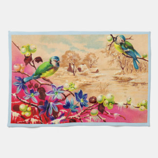 birds and berries print kitchen towel